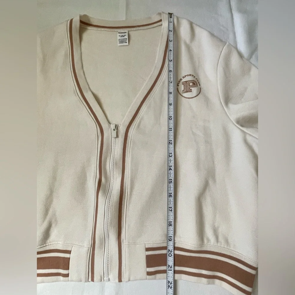 Pink Victoria’s secret cream brown stripes full zip sweatshirt